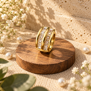 Rings Dual-Tone Polished White Stone Minimalist Ring