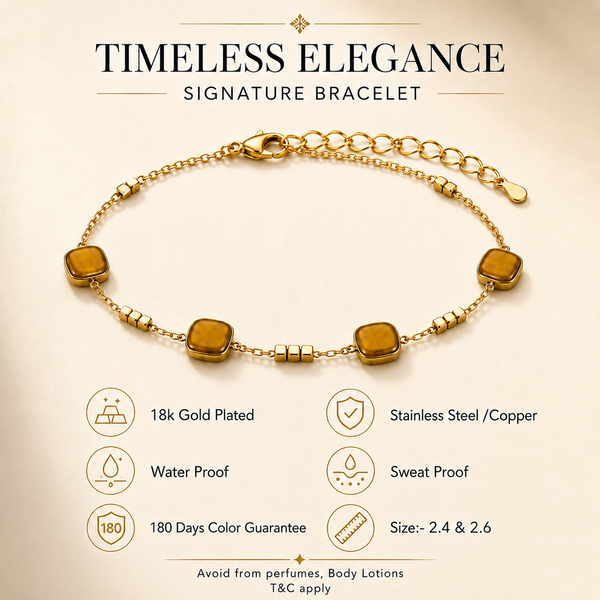 Gold Plated Square Cube Bead Station Delicate Chain Bracelet with Lobster Clasp - House of Viya