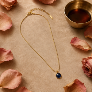 Chain 18K Gold-Plated Slim Chain with Round Dark Blue Pendant - House of Viya