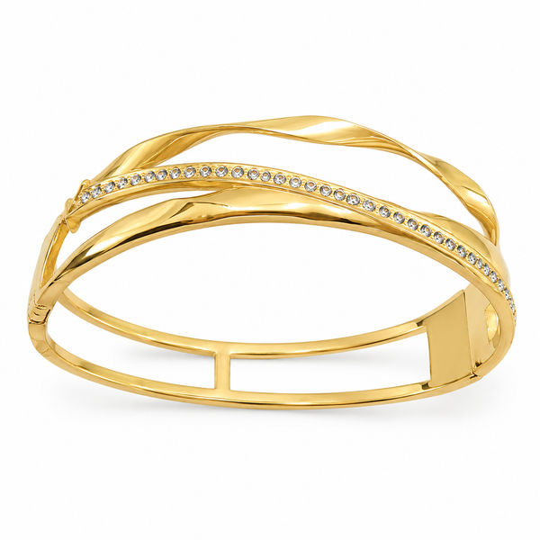 Kadas Gold-Tone Twisted Rope Crystal-Studded Crossover Design Kada Bangle for Women - House of Viya