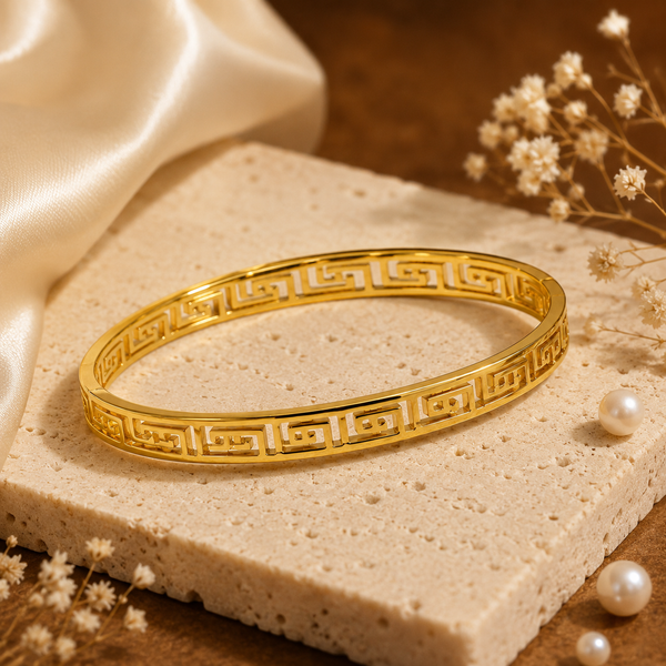 Kadas Gold-Tone Designer Kada with Engraved Geometric Pattern for Women - House of Viya