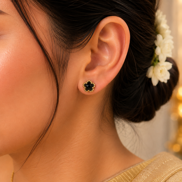 Earrings Crystal, Emerald & Black Onyx Crown Prong Stud Earrings Set of 3 Pairs