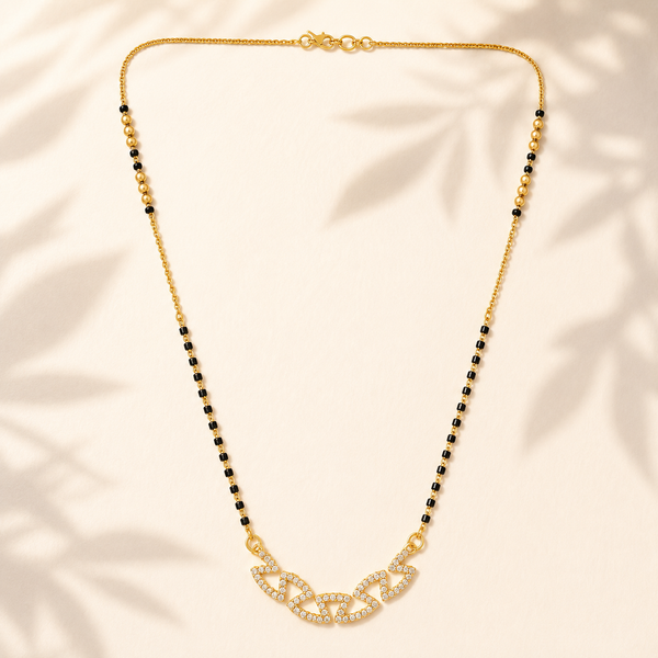 KZ Gold Plated Oval Link Chain CZ Mangalsutra for Women Black Bead Chain Connected Oval Pendant FS - House of Viya