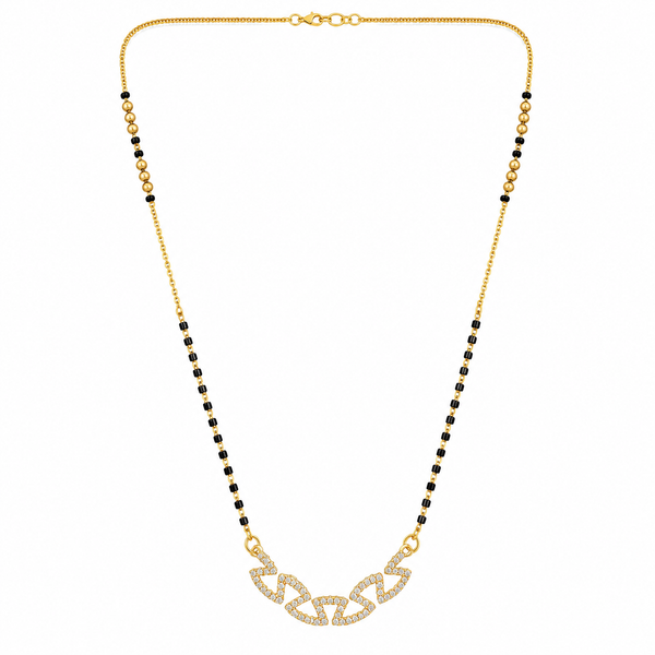 KZ Gold Plated Oval Link Chain CZ Mangalsutra for Women Black Bead Chain Connected Oval Pendant FS - House of Viya
