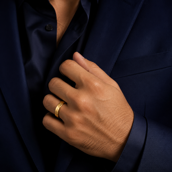 Men's Gold Plated Stainless Steel High-Dome Half-Round Plain Band Ring