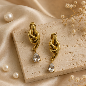 Earrings Gold-Tone Bar Linear Stone Drop Earrings - House of Viya