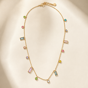 Chains Gold-Tone Multicolor Stone-Studded Charm Chain for Women