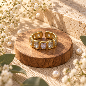 Rings Dual-Tone Polished White Stone Crossover Ring