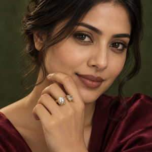 Rings Dual-Tone Polished White Stone Designer Ring