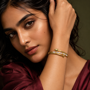 Kadas Gold-Tone Blue Stone-Studded Wrap-Style Slim Kada for Women
