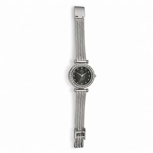 Watches Silver-Tone Round Black Dial Crystal Studded Bezel Bracelet Watch for Women