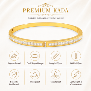 Gold Channel Set Baguette Diamond Row Kada for Women | Center Panel Small Stone Stainless Steel Ladies Bangle | Premium Festive Jewellery
