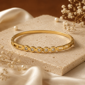 Kadas Gold-Tone Half-Eternity Stone-Studded Kada with Centred Crystal Cluster - Polished Finish Slim Bracelet