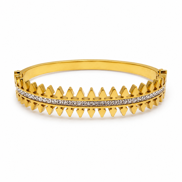 Gold Oval Bezel Diamond Station Oval Kada for Women | Ellipse Stone Stainless Steel Ladies Bangle | Sleek Festive Jewellery - House of Viya