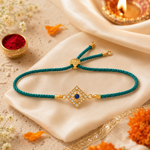 Rakhi Stone-Studded Diamond Square Geometric Motif Rakhi