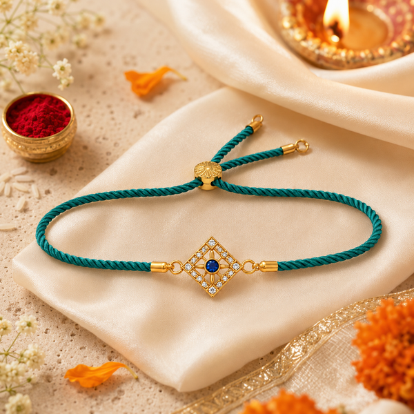 Rakhi Stone-Studded Diamond Square Geometric Motif Rakhi