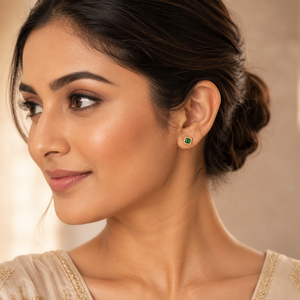 Earrings Halo Square Drop Hoop, Emerald Square & Gold Oval Minimal Stud Earrings Set of 3 Pairs
