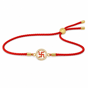 18K Gold Plated Rakhi Stone-Studded Swasthik Motif Religious Traditional Rakhi - House of Viya