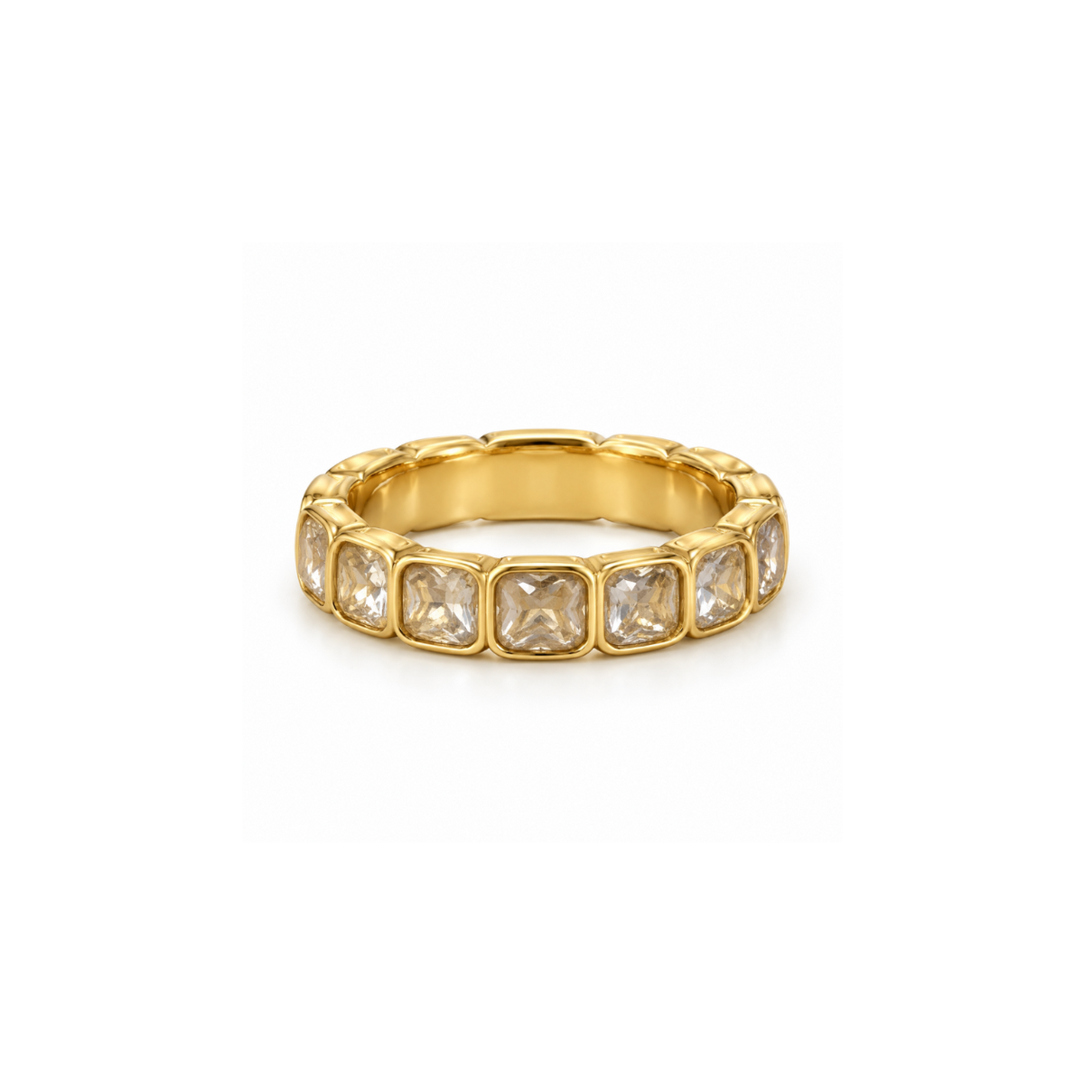 Rings Dual-Tone Polished White Stone Halo Ring