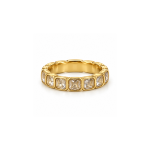 Rings Dual-Tone Polished White Stone Halo Ring