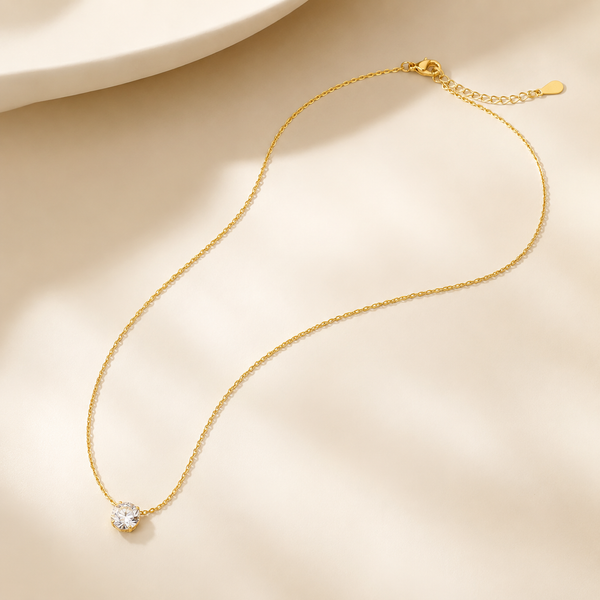 Chains Gold-Tone Chain with White Stone Pendant for Women
