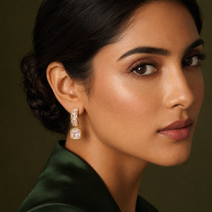 Earrings Gold-Tone Lattice Pattern Crystal Earrings - House of Viya