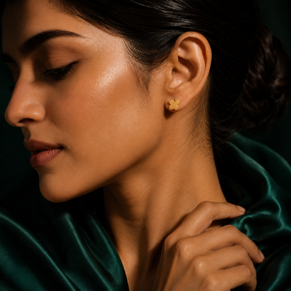 Earrings Pave Drop Hoop, Emerald Cluster Square & Gold Clover Charm Stud Earrings Set of 3 Pairs