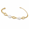 Gold Plated Adjustable Chain Bracelet with Alternating Open Oval Rings and Baroque White Pearl Drops