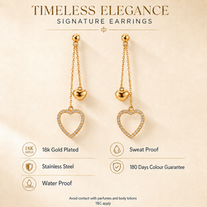 Earrings Gold-Tone Heart Motif Chain-Drop Earrings