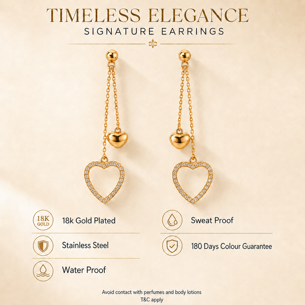 Earrings Gold-Tone Heart Motif Chain-Drop Earrings - House of Viya