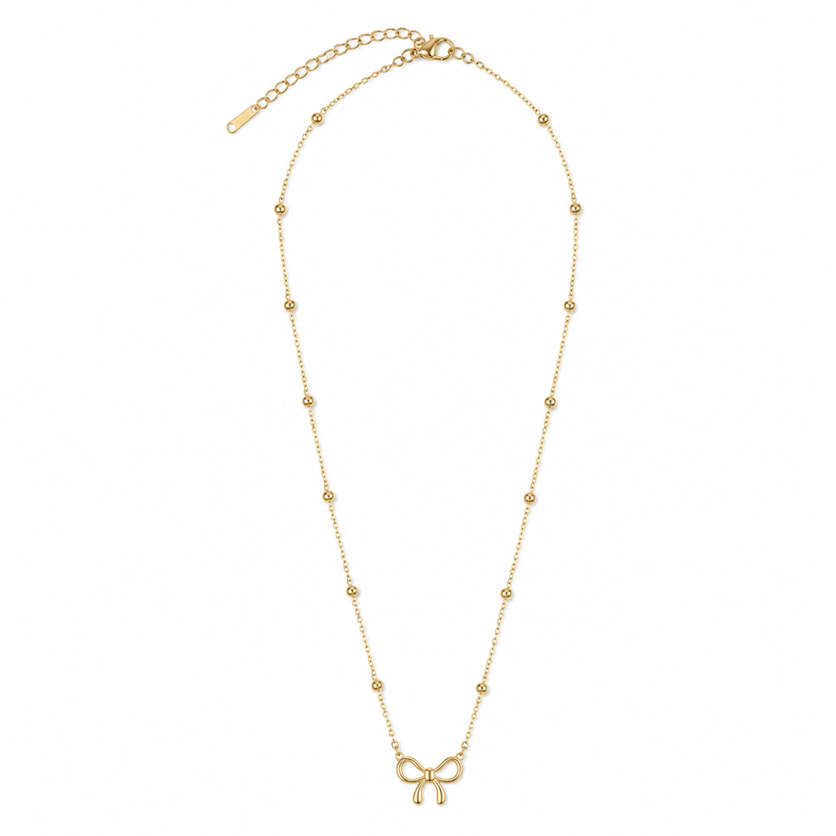 Chain 18K Gold-Plated Beaded Link Chain with Bow Pendant