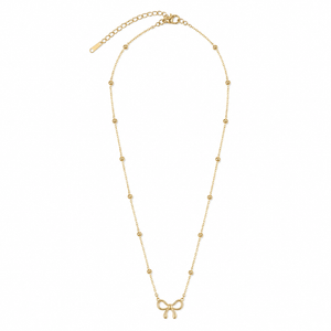 Chain 18K Gold-Plated Beaded Link Chain with Bow Pendant - House of Viya