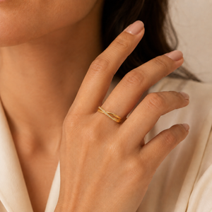 Anti tranish Gold plated Single line Criss cross with CZ stone Rings for adults - 1PC