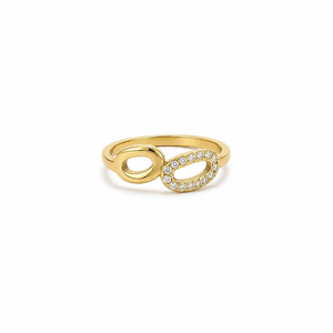 Anti tranish Gold plated Oval Orbit charm with CZ stone Rings for adults - 1PC