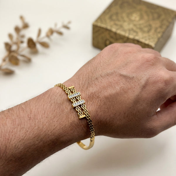 Multi Strand Mesh Chain Baguette CZ Baby Kada Bangle | Gold Plated Plaque Statement Bracelet for Women - House of Viya