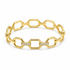 Kadas Gold-Tone Hexagonal Geometric Cutwork Kada with Crystal-Accented Links - Polished Finish Openwork Bracelet