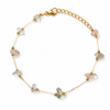 Gold Plated Natural Stone Chip Nugget Dual Strand Delicate Chain Bracelet with Lobster Clasp