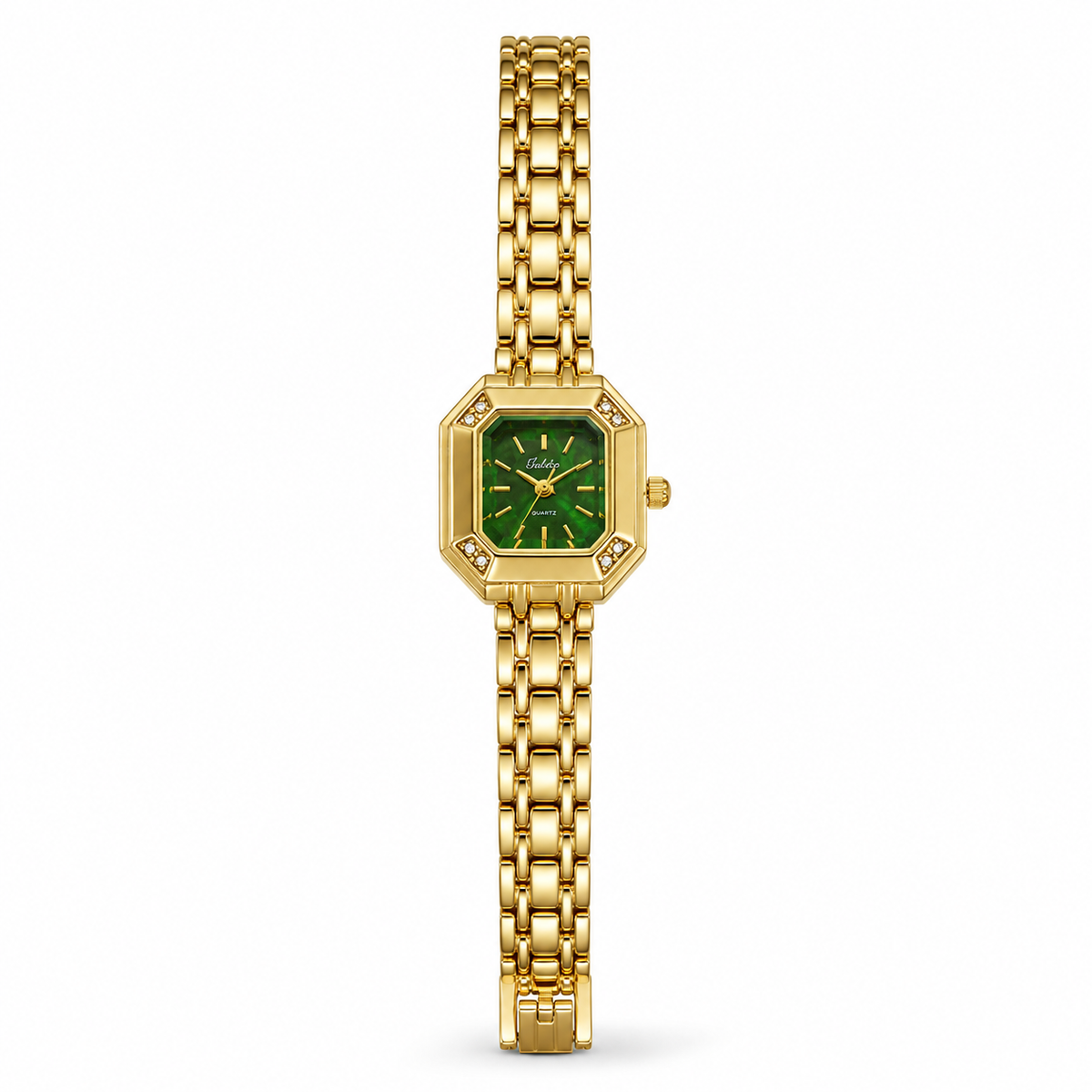 Watches Gold-Tone Square Green Dial Panther Bracelet Watch for Women