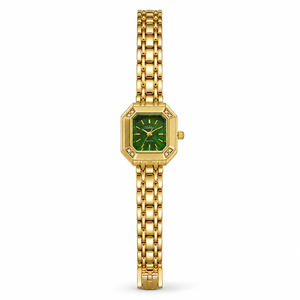 Watches Gold-Tone Square Green Dial Panther Bracelet Watch for Women