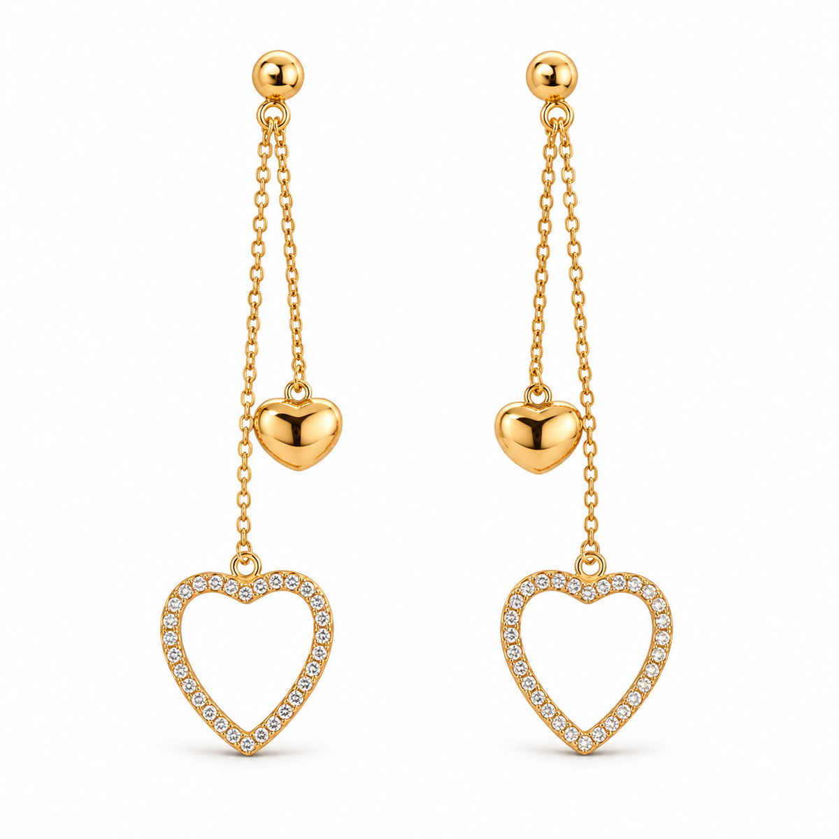Earrings Gold-Tone Heart Motif Chain-Drop Earrings