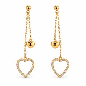 Earrings Gold-Tone Heart Motif Chain-Drop Earrings