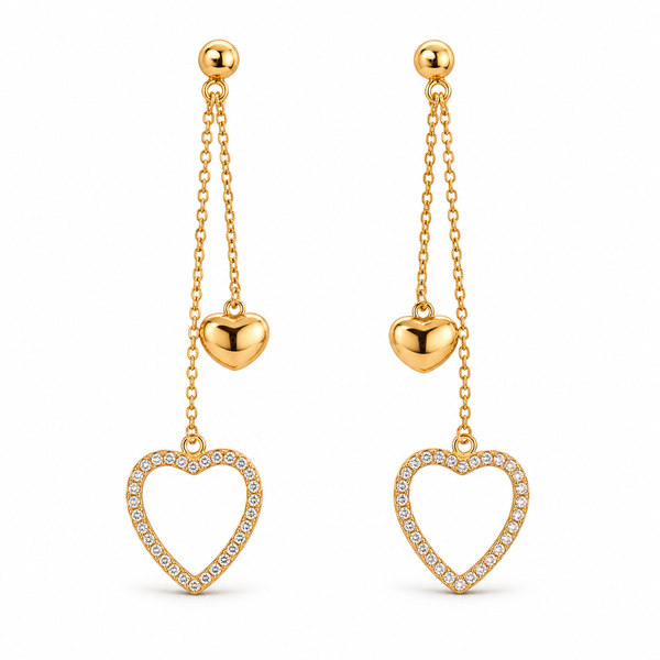 Earrings Gold-Tone Heart Motif Chain-Drop Earrings - House of Viya