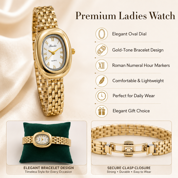 Watches Gold-Tone Round Dial Panther Link Bracelet Watch for Women - House of Viya