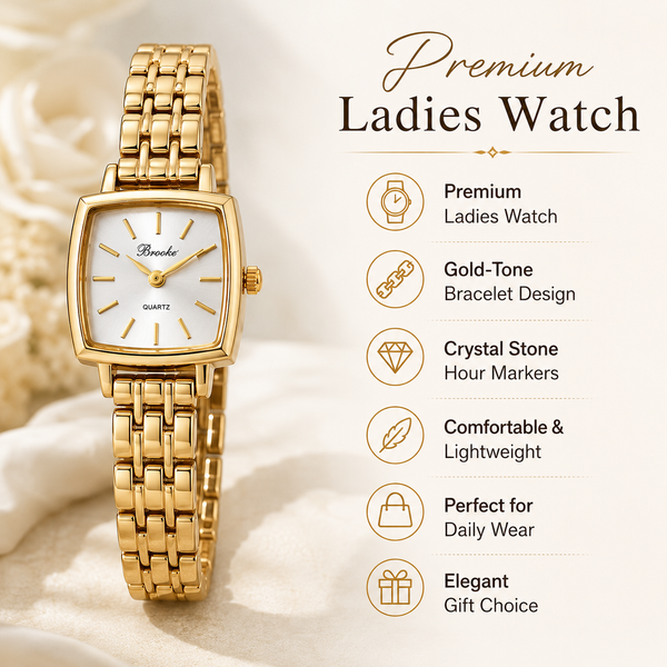Watches Gold-Tone Square Dial Woven Mesh Bracelet Watch for Women - House of Viya