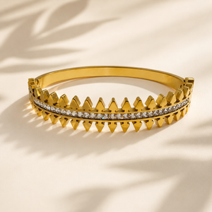 Gold Oval Bezel Diamond Station Oval Kada for Women | Ellipse Stone Stainless Steel Ladies Bangle | Sleek Festive Jewellery