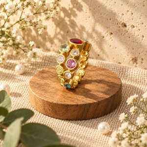 Rings Dual-Tone Polished Rainbow Stone Cluster Ring