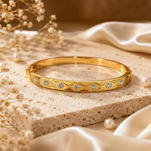 Kadas Gold-Tone Stone-Studded Engraved Pattern Slim Kada for Women