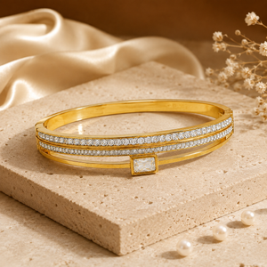 Kadas Gold-Tone Stone-Studded Kada with Green Stone Accent for Women
