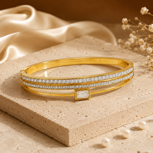 Kadas Gold-Tone Stone-Studded Kada with Green Stone Accent for Women - House of Viya