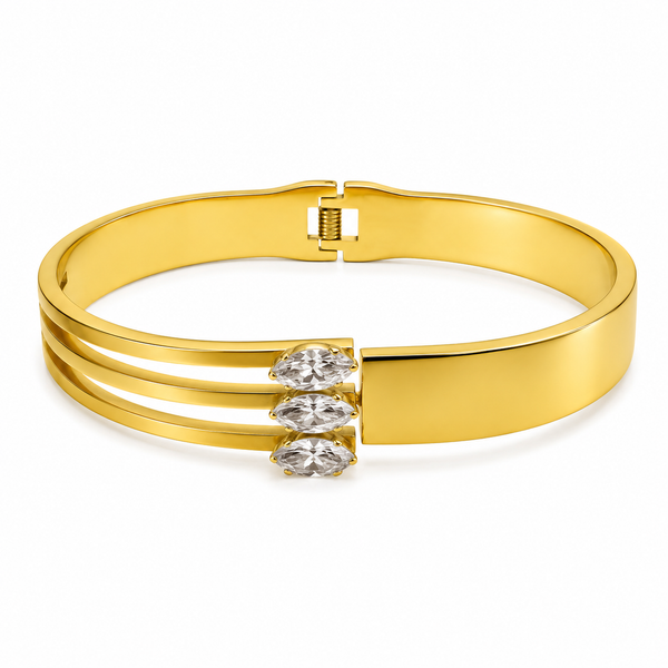 Gold Twisted Rope Diamond Oval Kada for Women | Braided Stone Stainless Steel Ladies Bangle | Textured Festive Jewellery - House of Viya